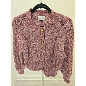 ​Universal Thread L Burgundy Marled Chunky Knit Cardigan Cropped Sweater Womens